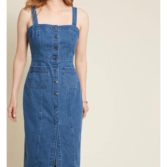 BB Dakota Lauren Button Front Denim Midi Women's Dress Dark Blue : 8